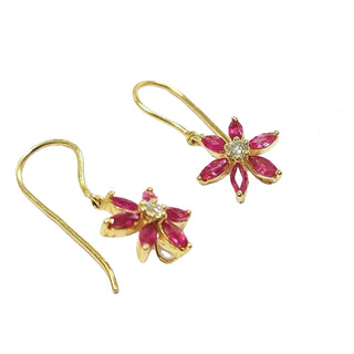 18k Gold Ruby Diamond Dangling Earrings July Birthstone Jewelry for Women