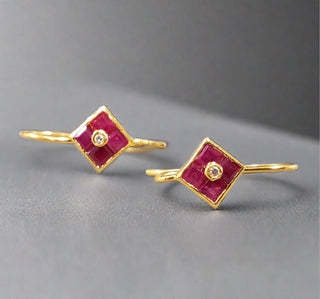 18k Gold Square Ruby Diamond Earrings - K Jewelry Accessories