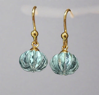 18k Gold Aquamarine Earrings Teardrop Melon Shape - K Jewelry Accessories