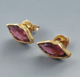 18K Gold Lip Shape Pink Tourmaline Studs Earrings - K Jewelry Accessories