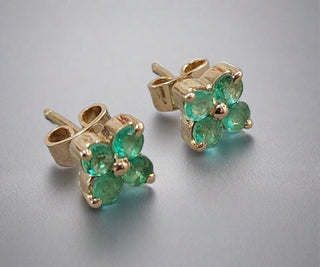 Green Studs - 18k Gold Emerald Earrings - K Jewelry Accessories