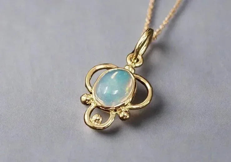 18k Gold Ethiopian Opal Minimalist Pendant Different Shape - K Jewelry Accessories