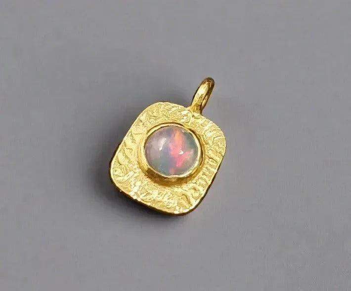 Gold Vermeil Ethiopian Opal Cushion Charm Pendant - K Jewelry Accessories