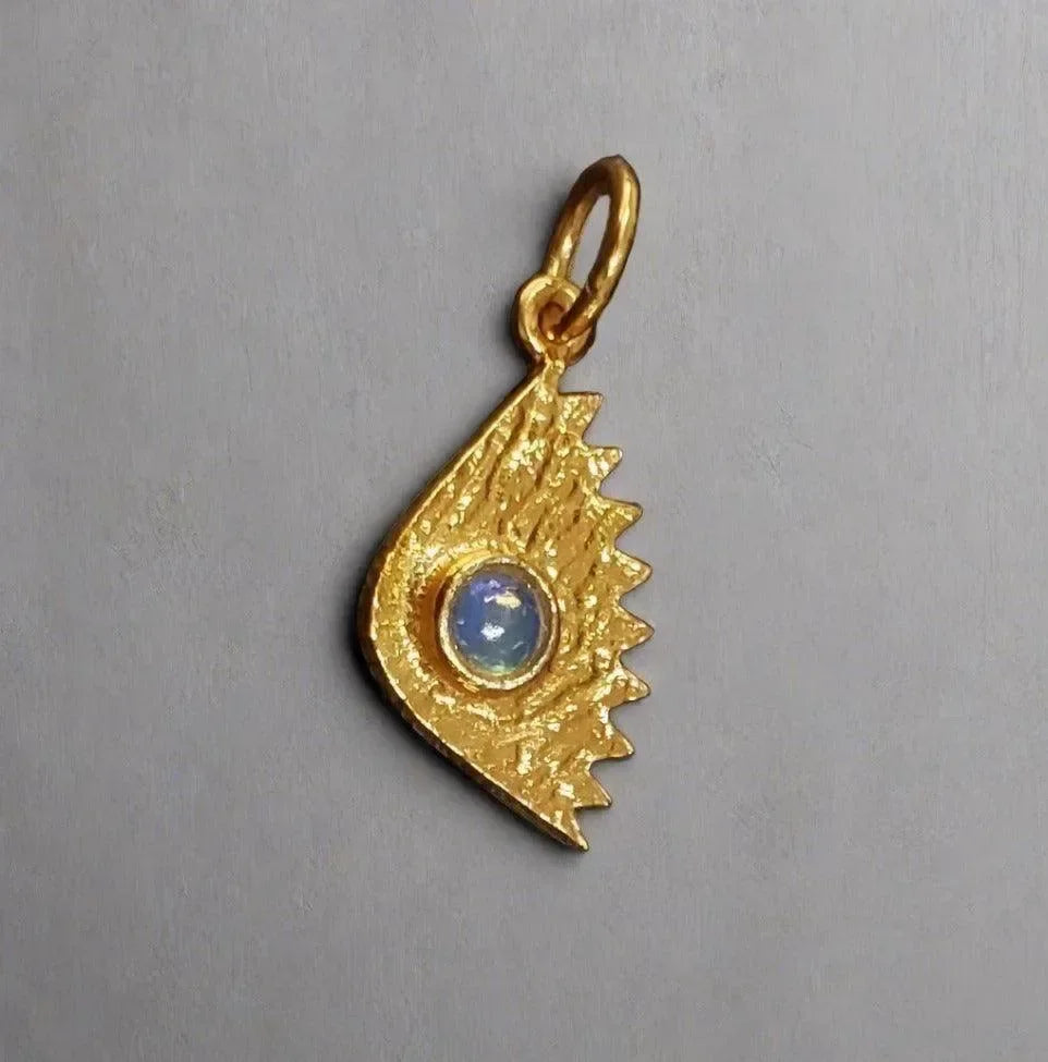 925 Gold Vermeil Ethiopian Opal Pendant Hammered Jewelry - K Jewelry Accessories