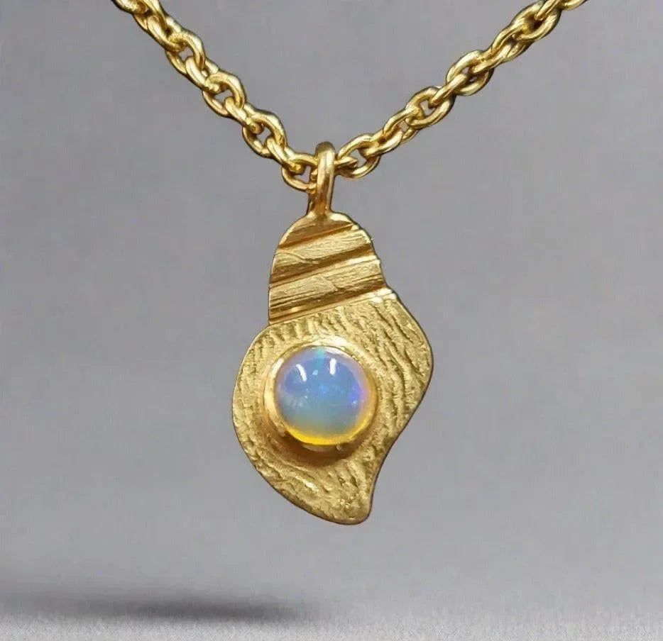 Gold Vermeil Ethiopian Opal Textured Charm Pendant - K Jewelry Accessories
