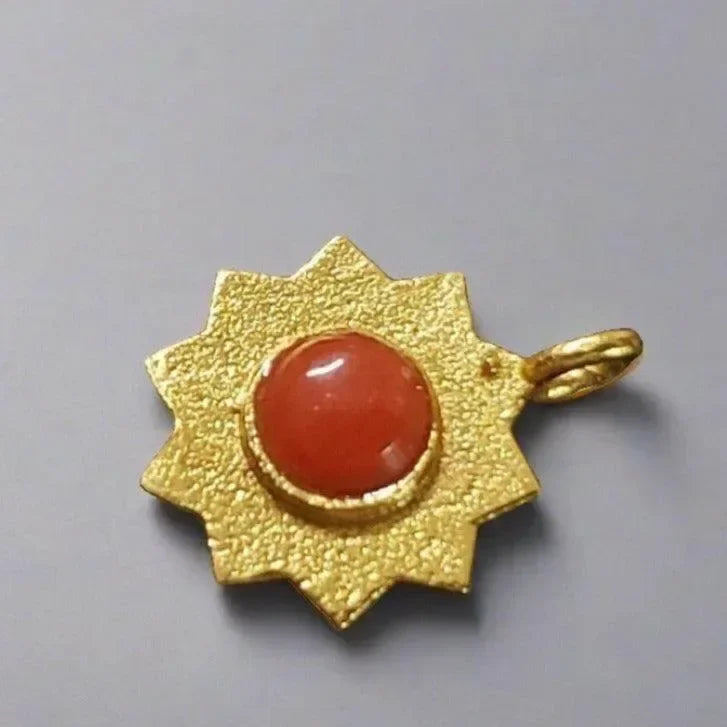 Gold Vermeil Floral Red Coral Charm Pendant Elegant - K Jewelry Accessories