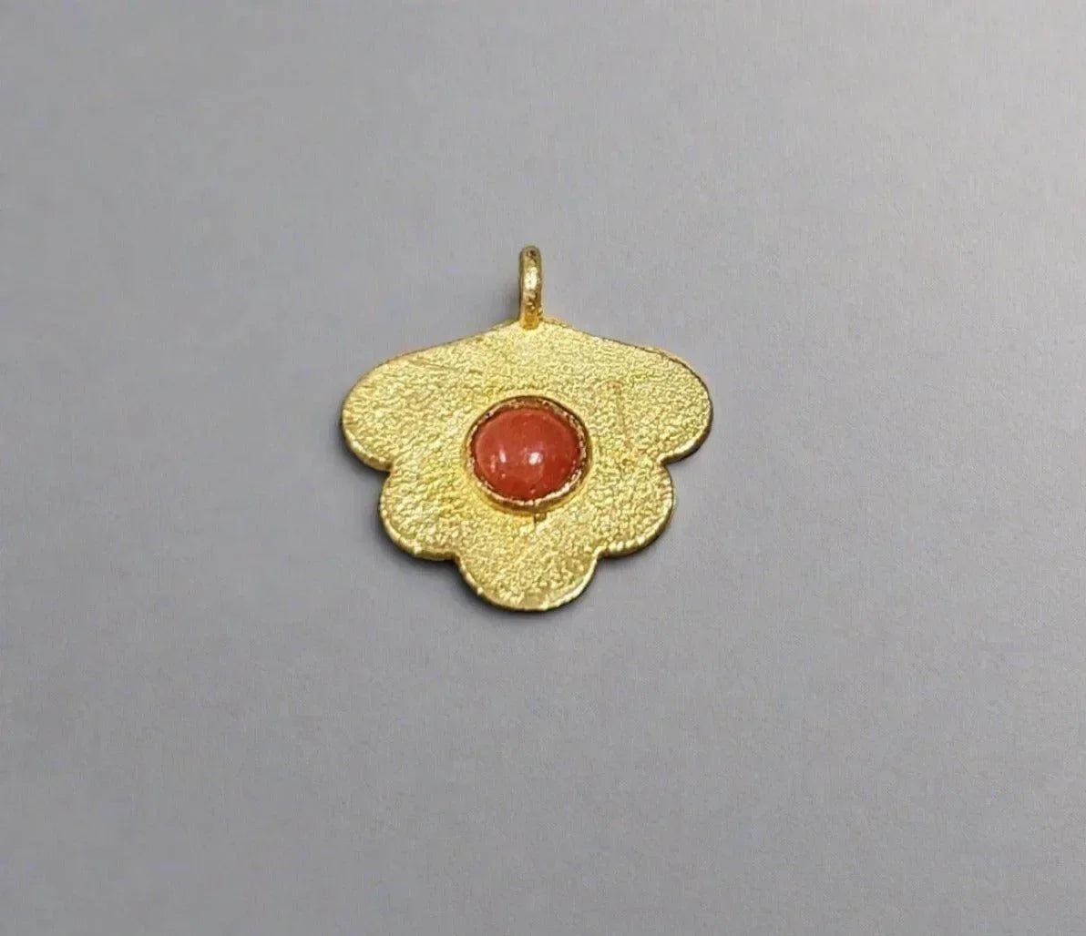 Gold Vermeil Red Coral Floral Charm Handmade gift for her - K Jewelry Accessories
