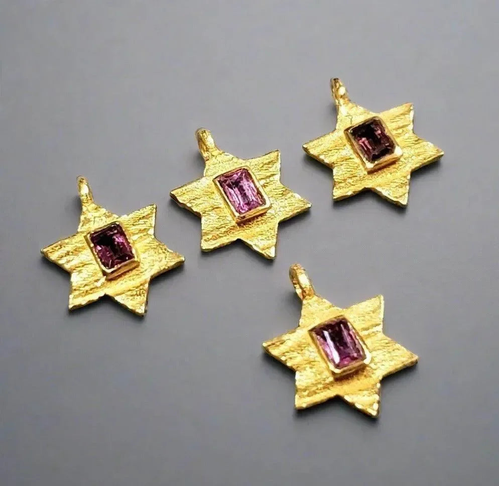 Gold Vermeil Star Shape Pink Tourmaline Charm Pendant - K Jewelry Accessories