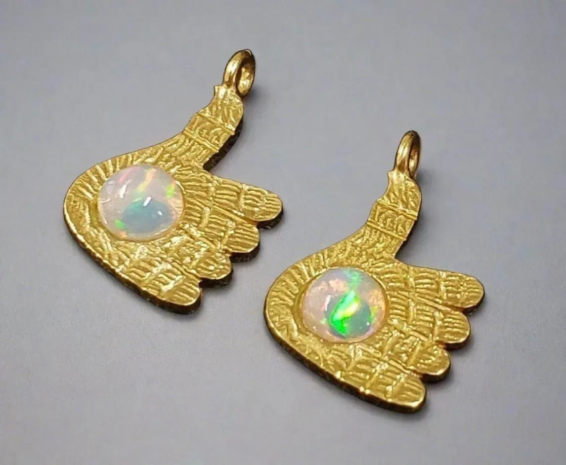Gold Vermeil Thumbs Up Ethiopian Opal Charm Pendant - K Jewelry Accessories