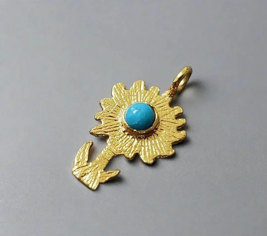 18k Gold Vermeil Turquoise Flower Charm - K Jewelry Accessories