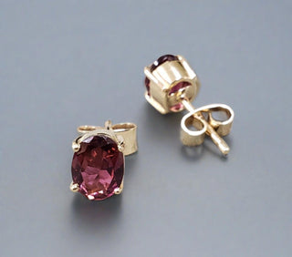 9k Solid Oval Shaped Pink Gold Tourmaline Earrings - K Jewelry Accessories