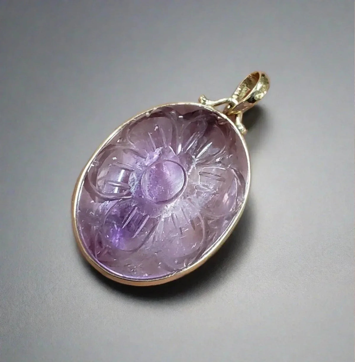 9k Gold Floral Amethyst Pendant Carved Shaped - K Jewelry Accessories