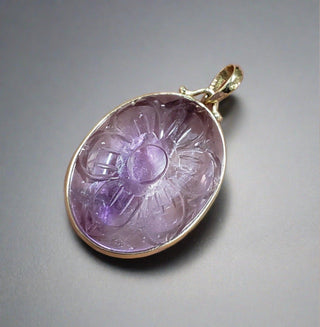 9k Gold Floral Amethyst Pendant Carved Shaped - K Jewelry Accessories