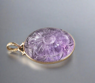 9k Gold Floral Amethyst Pendant Carved Shaped - K Jewelry Accessories