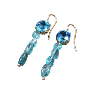 14k Gold Apatite and Swiss Blue Topaz Natural Gemstone Earrings - K Jewelry Accessories