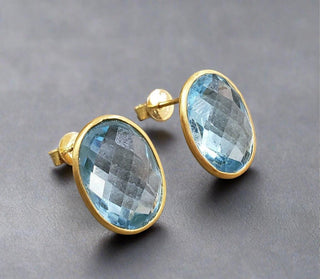 18k Gold Blue Topaz Earrings For Women - K Jewelry Accessories