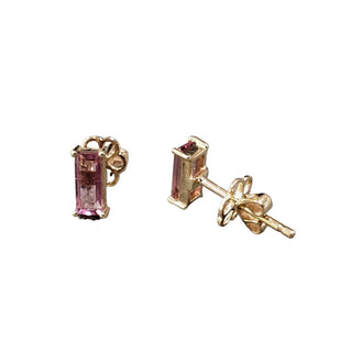 14k Gold Baguette Pink Tourmaline Everyday Earrings Studs - K Jewelry Accessories