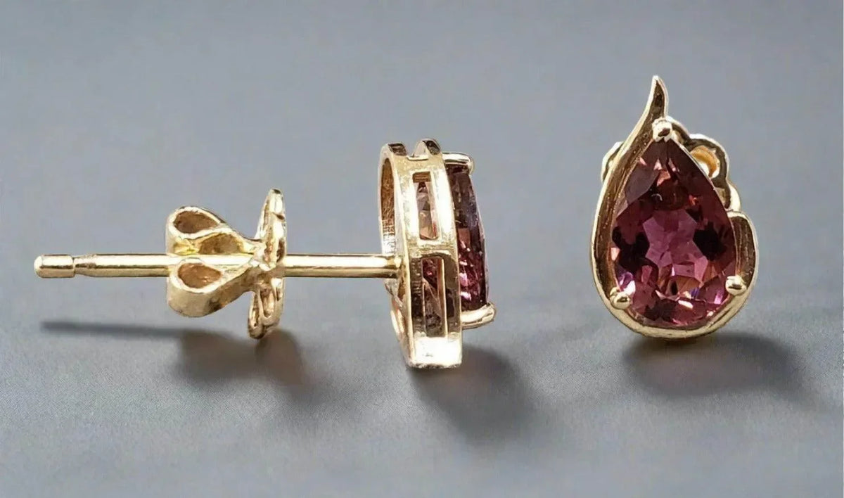 14k Gold Pink Tourmaline Studs Earrings Genuine Gemstone Jewelry - K Jewelry Accessories