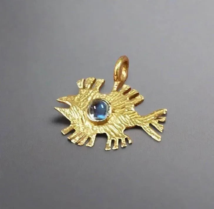 Gold Vermeil Fish Shape Rainbow Moonstone Charm - K Jewelry Accessories
