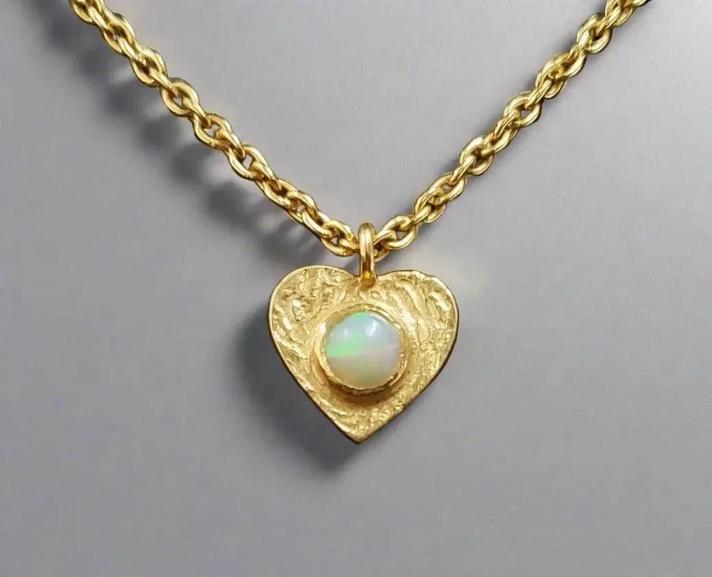 Gold Vermeil Heart Shape Ethiopian Opal Charm Pendant - K Jewelry Accessories