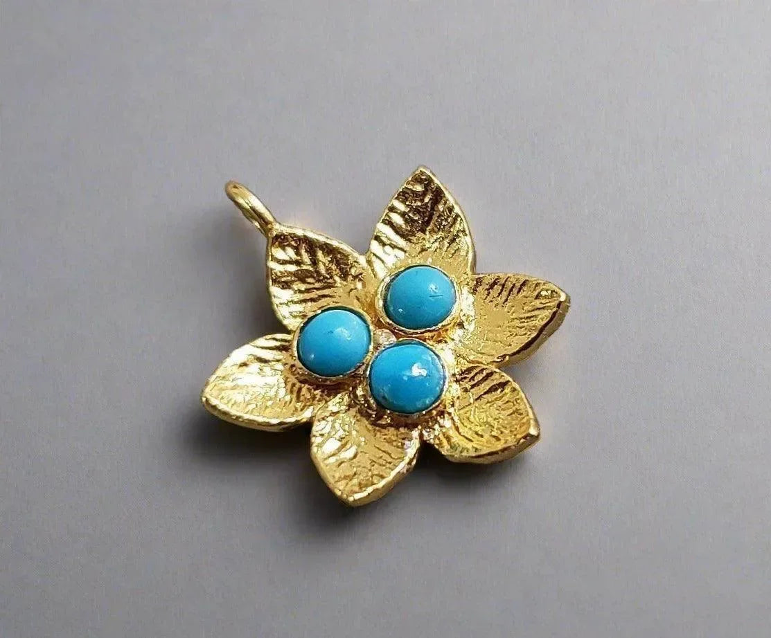 Gold Vermeil Natural Arizona Turquoise Flower Charm - K Jewelry Accessories