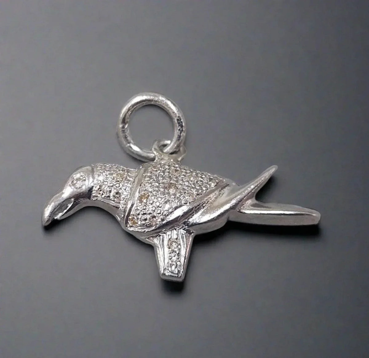 Silver bird charm with pave diamonds, elegant jewelry accessory for necklaces or bracelets