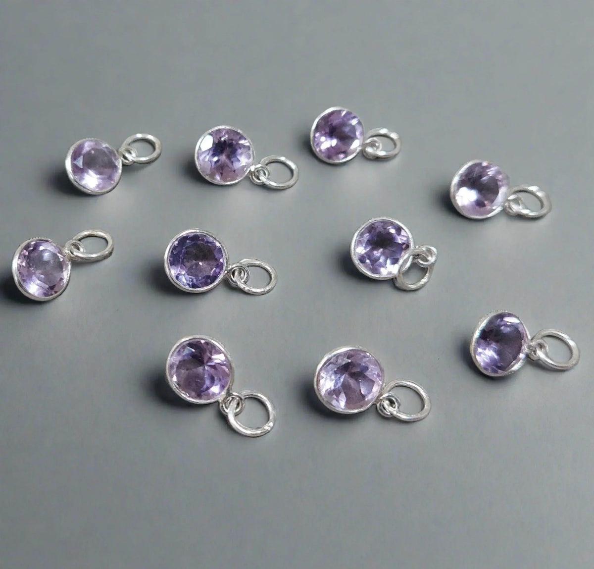 925 Silver Amethyst Charm Pendant Natural Purple Round - K Jewelry Accessories