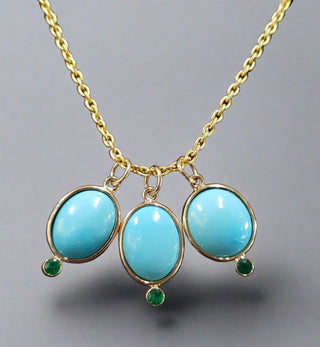 14k Gold Arizona Turquoise Pendant With Emerald Stones - K Jewelry Accessories