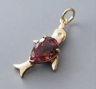 14k Gold Dolphin Pink Tourmaline Pendant - K Jewelry Accessories