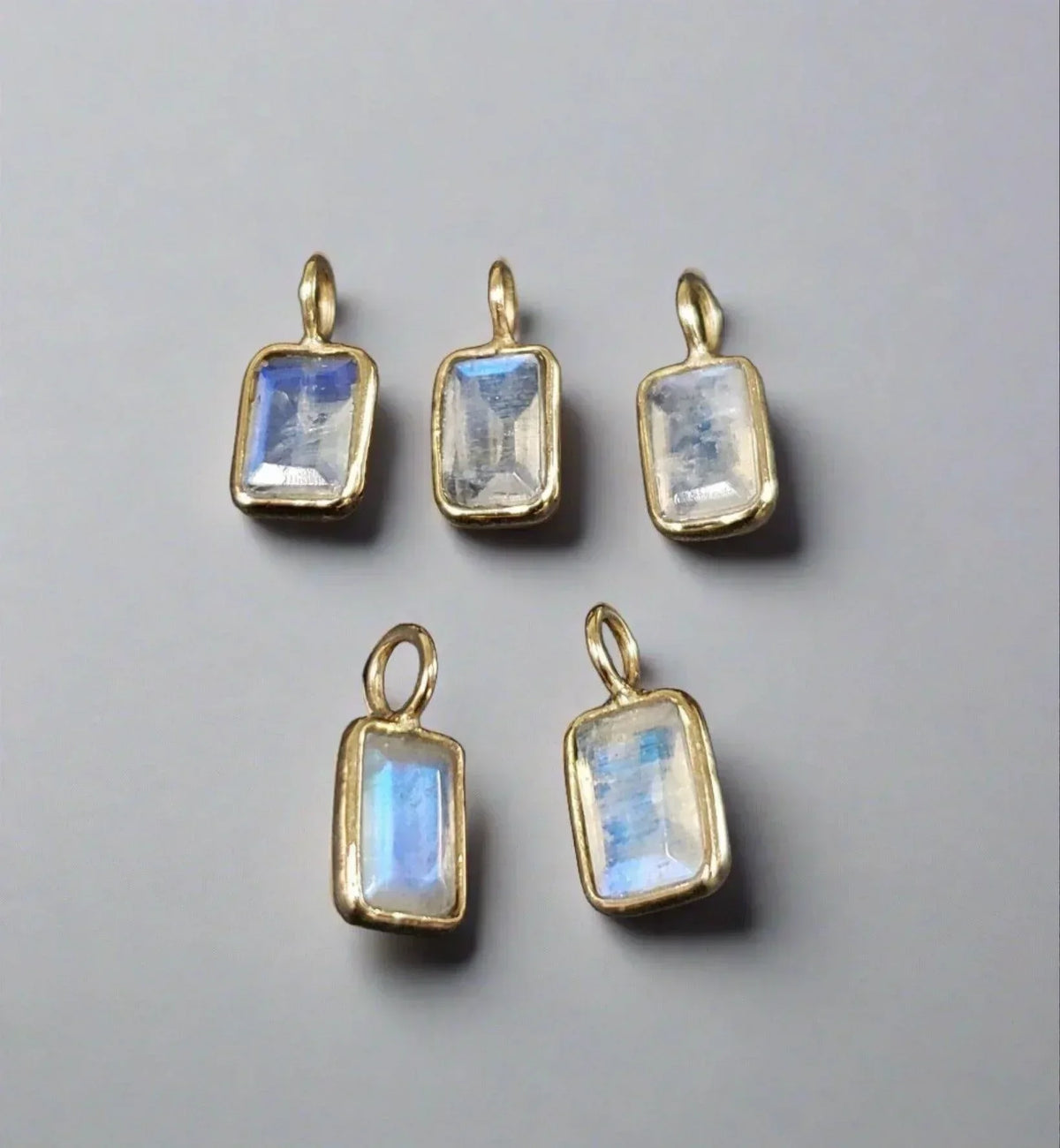 14k Gold Rainbow Moonstone Baguette Charm 6 x 4 mm - K Jewelry Accessories