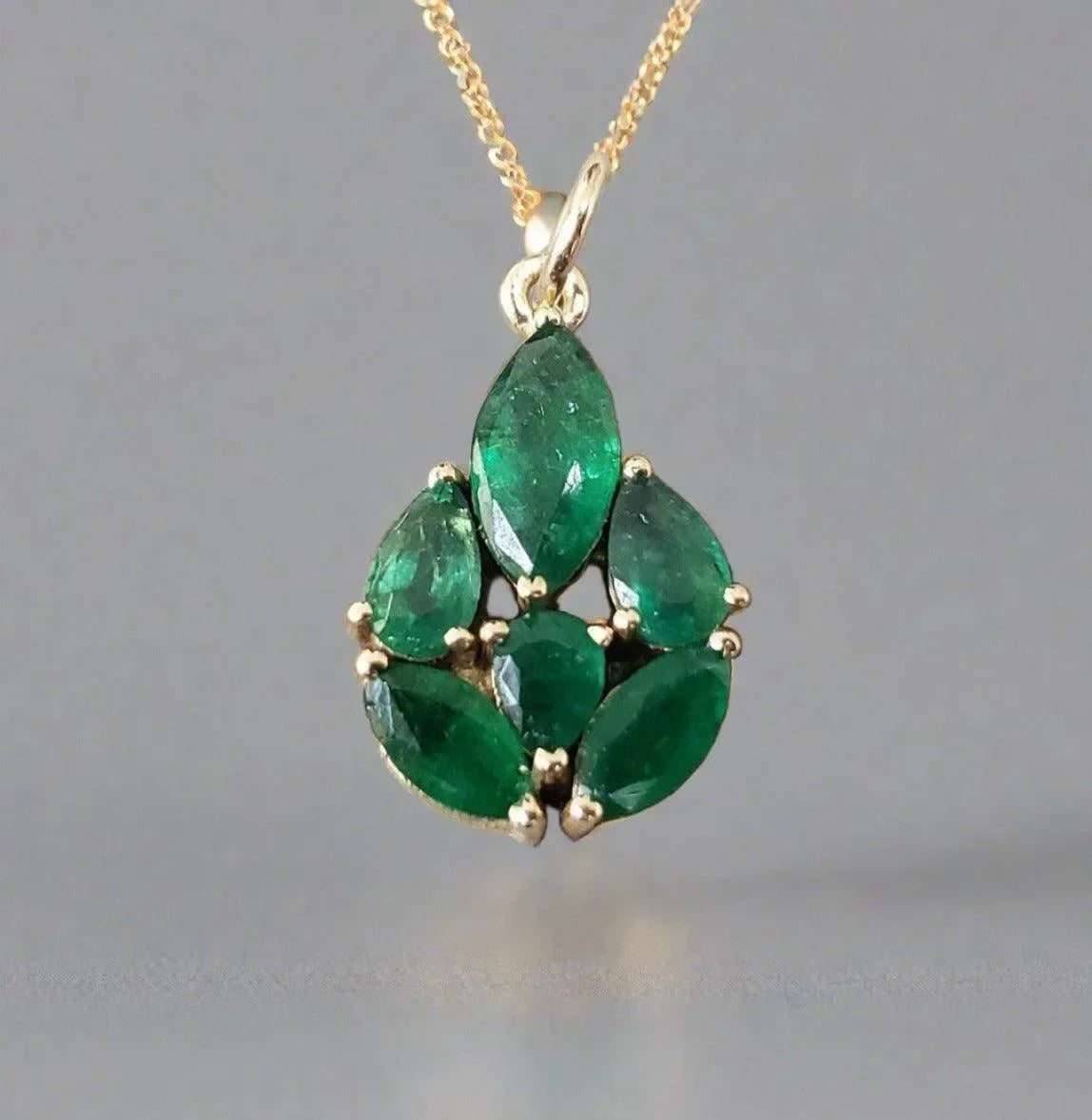 14k Gold Marquise Emerald Pendant - K Jewelry Accessories