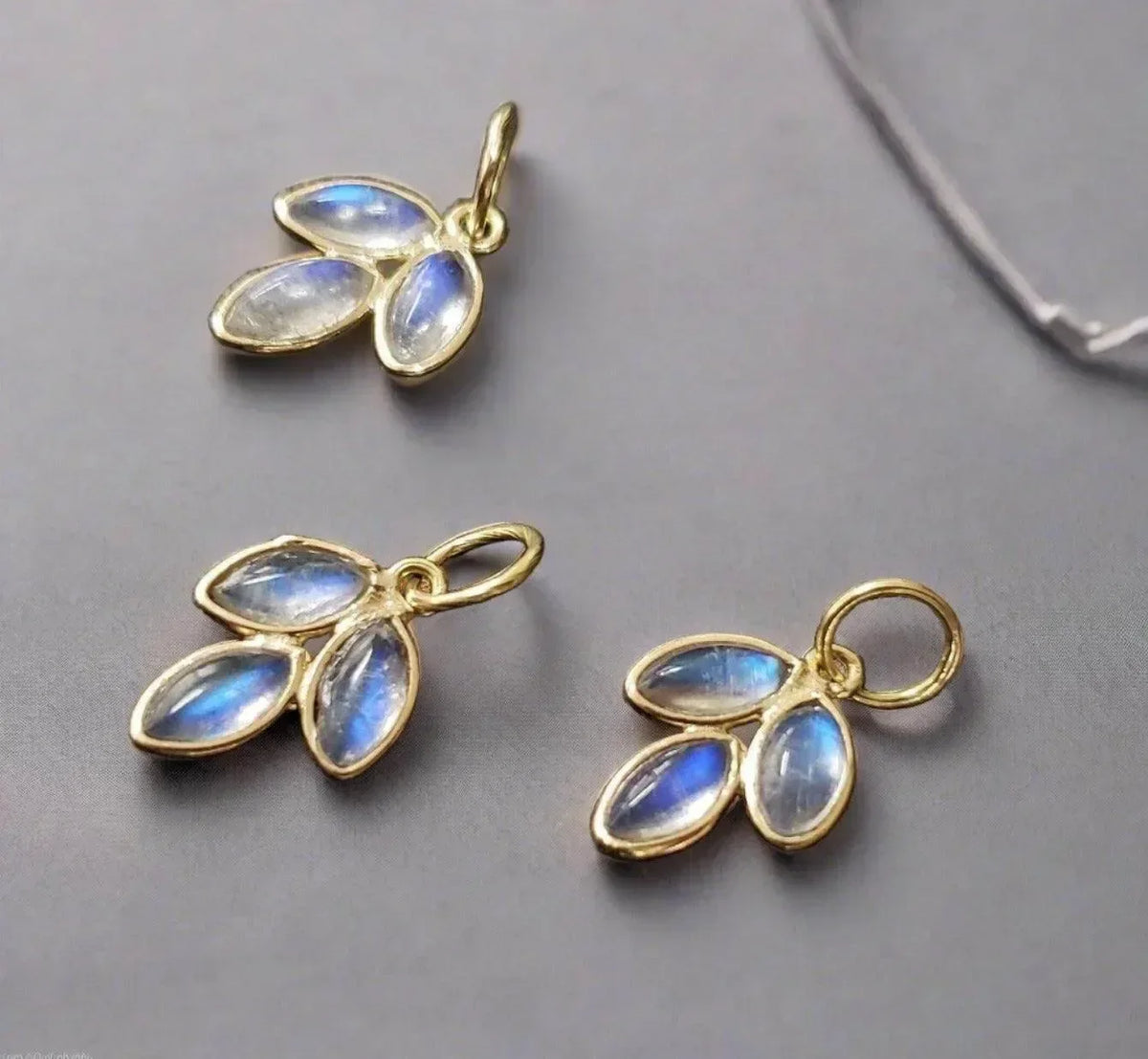14k Rainbow moonstone Pendant Gold Leaf shape charm - K Jewelry Accessories