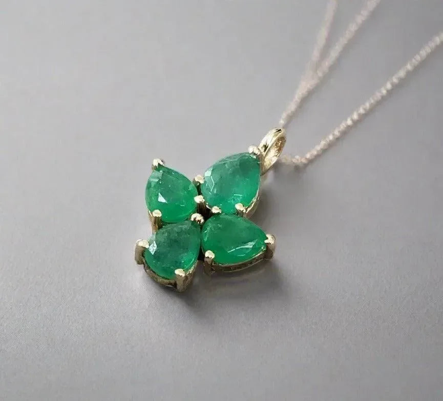 14k Gold Zambian Emerald Leaf Charm Pendant - K Jewelry Accessories