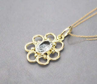 18k Gold Oval Shape Aquamarine Flower Pendant - K Jewelry Accessories