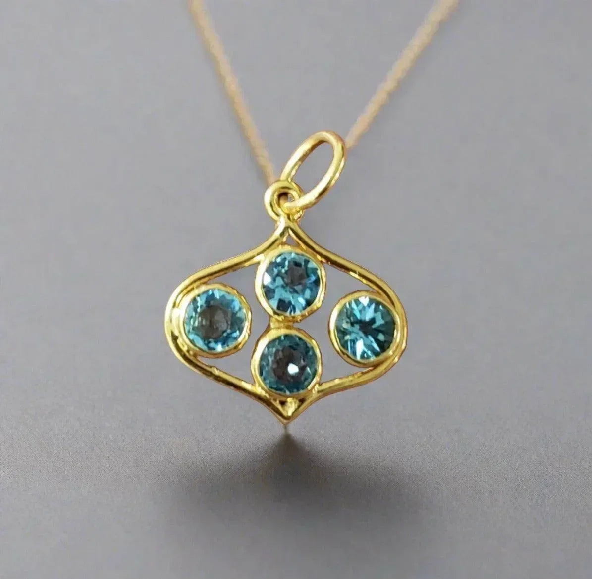 14k Gold Dainty Swiss Blue Topaz Pendant Minimalistic - K Jewelry Accessories