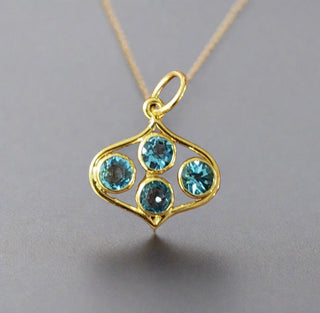 14k Gold Dainty Swiss Blue Topaz Pendant - K Jewelry Accessories