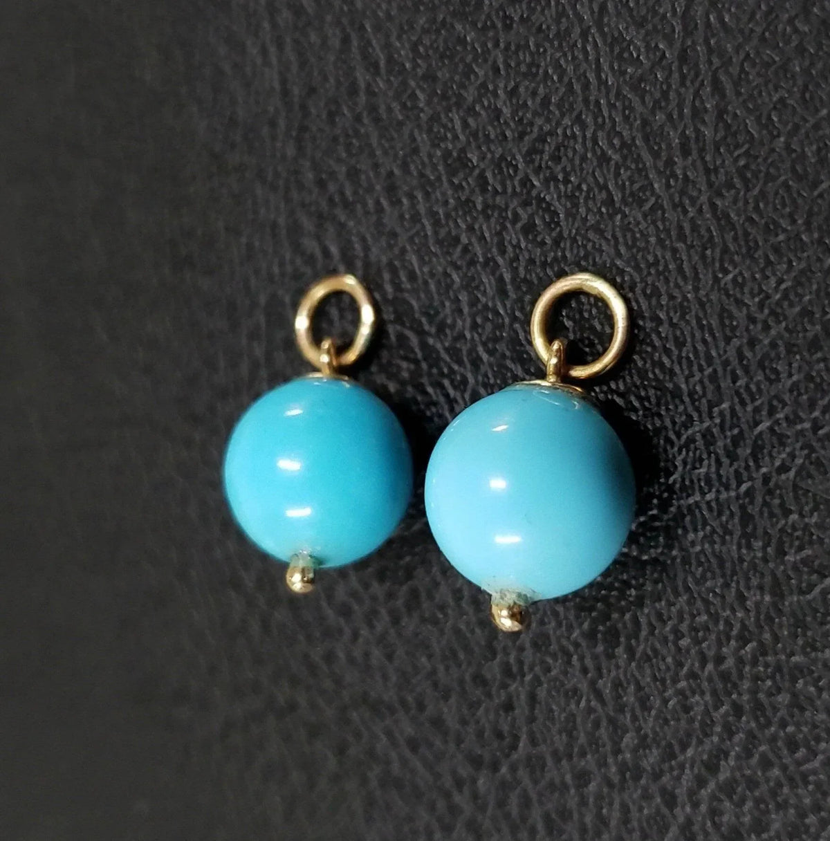 14k Gold Arizona Turquoise Ball Pendants Drilled Sold as pair (2 pcs) - K Jewelry Accessories