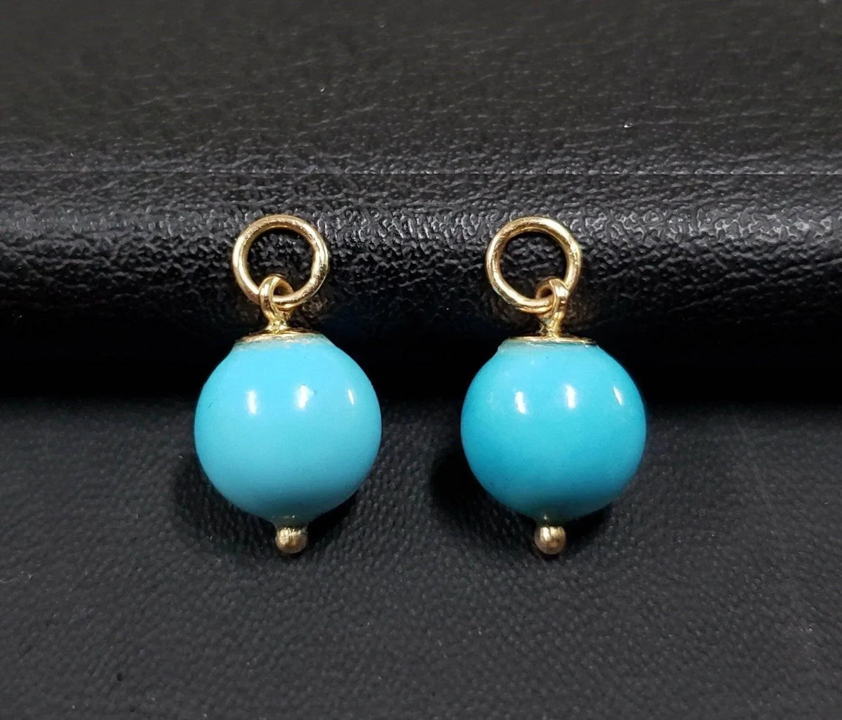 14k Gold Arizona Turquoise Ball Pendants Drilled Sold as pair (2 pcs) - K Jewelry Accessories