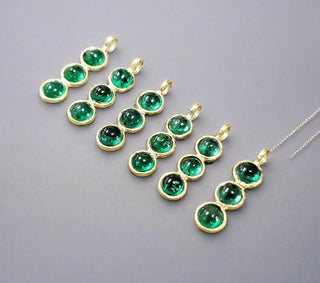 18k Gold Round Zambian Emerald Cabochon Charm - K Jewelry Accessories