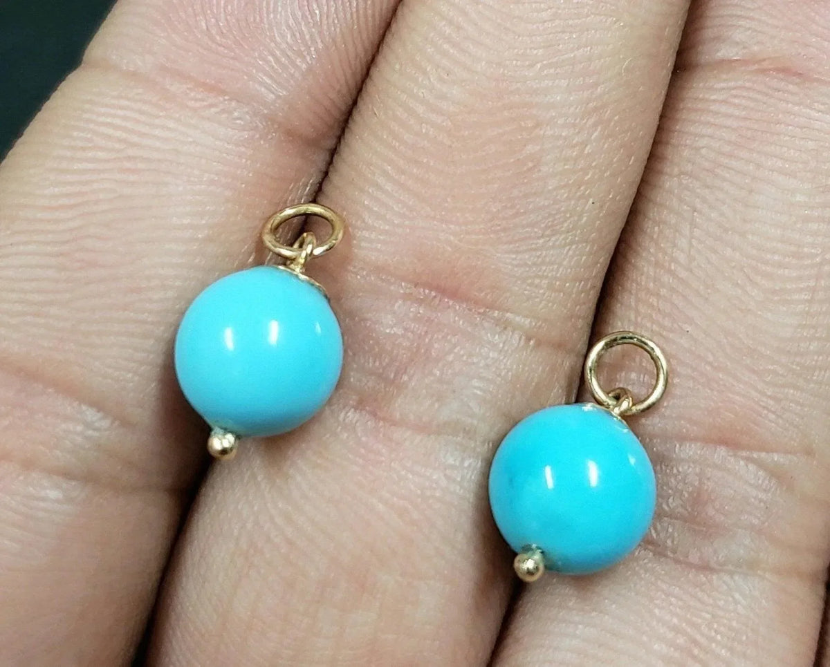 14k Gold Arizona Turquoise Ball Pendants Drilled Sold as pair (2 pcs) - K Jewelry Accessories