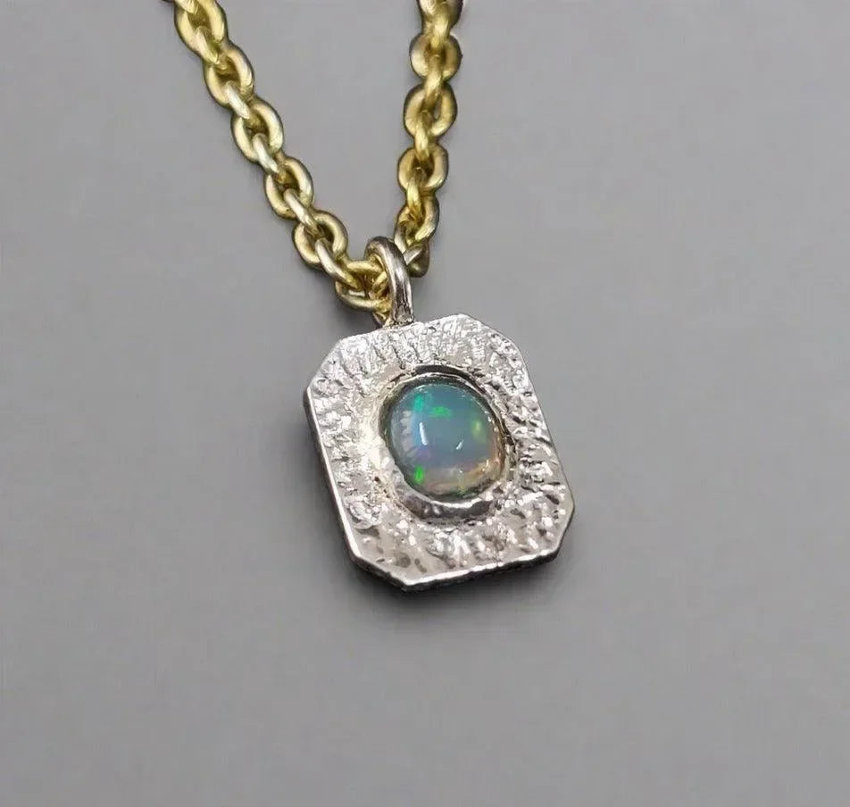 925 Silver Dainty Ethiopian Opal Octagon Charm Pendant - K Jewelry Accessories