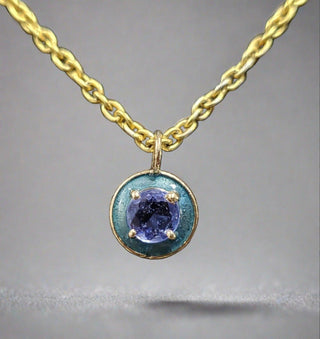 14k Gold Natural Blue Sapphire With Enamel Charm Pendant - K Jewelry Accessories