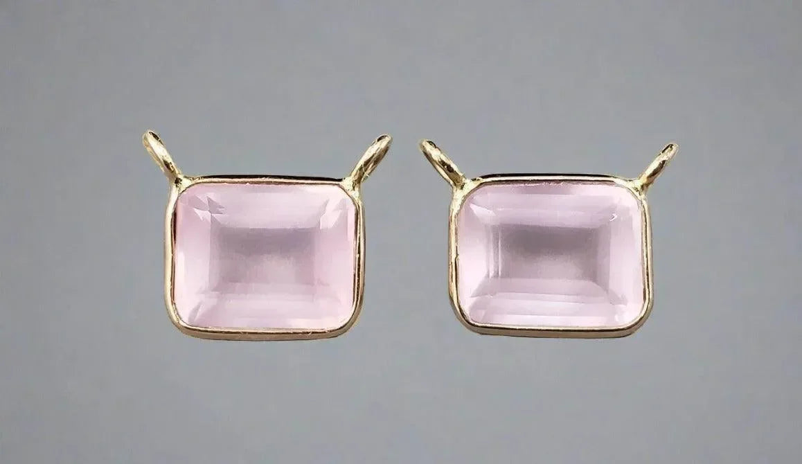 18k Gold Rose Quartz Pendant Connector Elegant Piece - K Jewelry Accessories