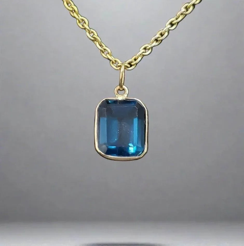 14k Gold London Blue Topaz Pendant Octagon shape - K Jewelry Accessories