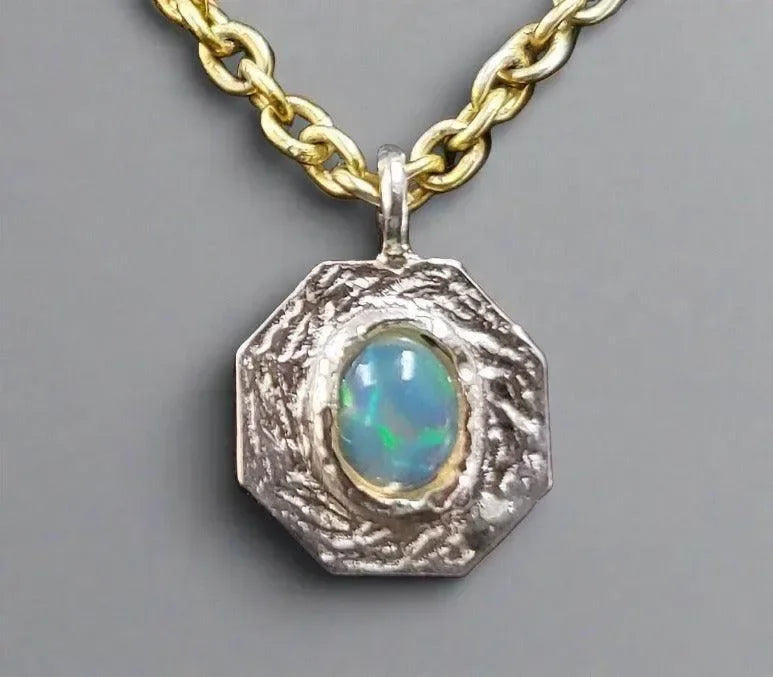 925 Silver Octagon Shape Ethiopian Opal Charm Findings - K Jewelry Accessories