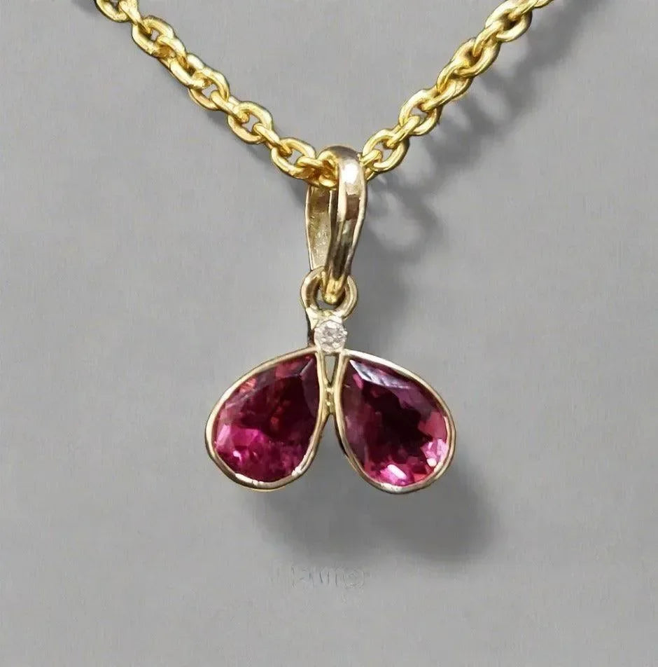 14k Gold Pink Tourmaline Necklace & Diamond Pendant - K Jewelry Accessories
