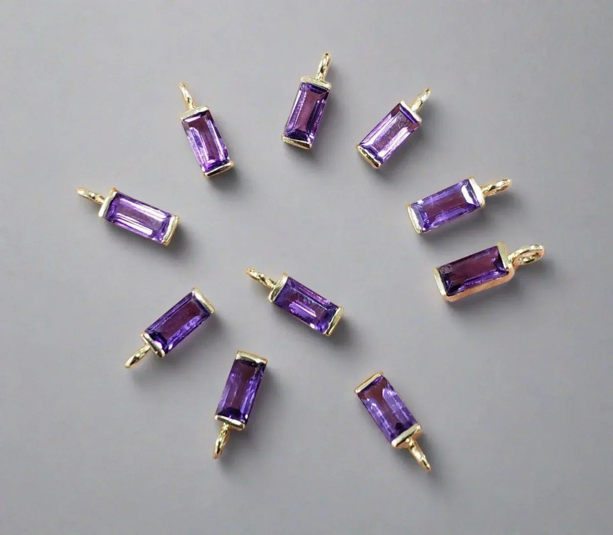 14k Gold Purple Amethyst Charm Baguette - K Jewelry Accessories