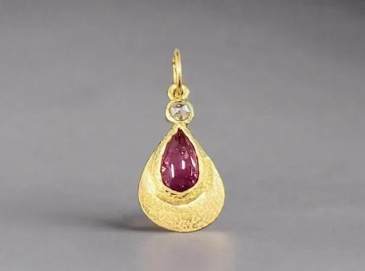 18k Gold Drop Ruby & Rose Cut Diamond Pendant - K Jewelry Accessories