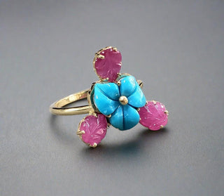 14k Gold Turquoise and Ruby Ring - K Jewelry Accessories