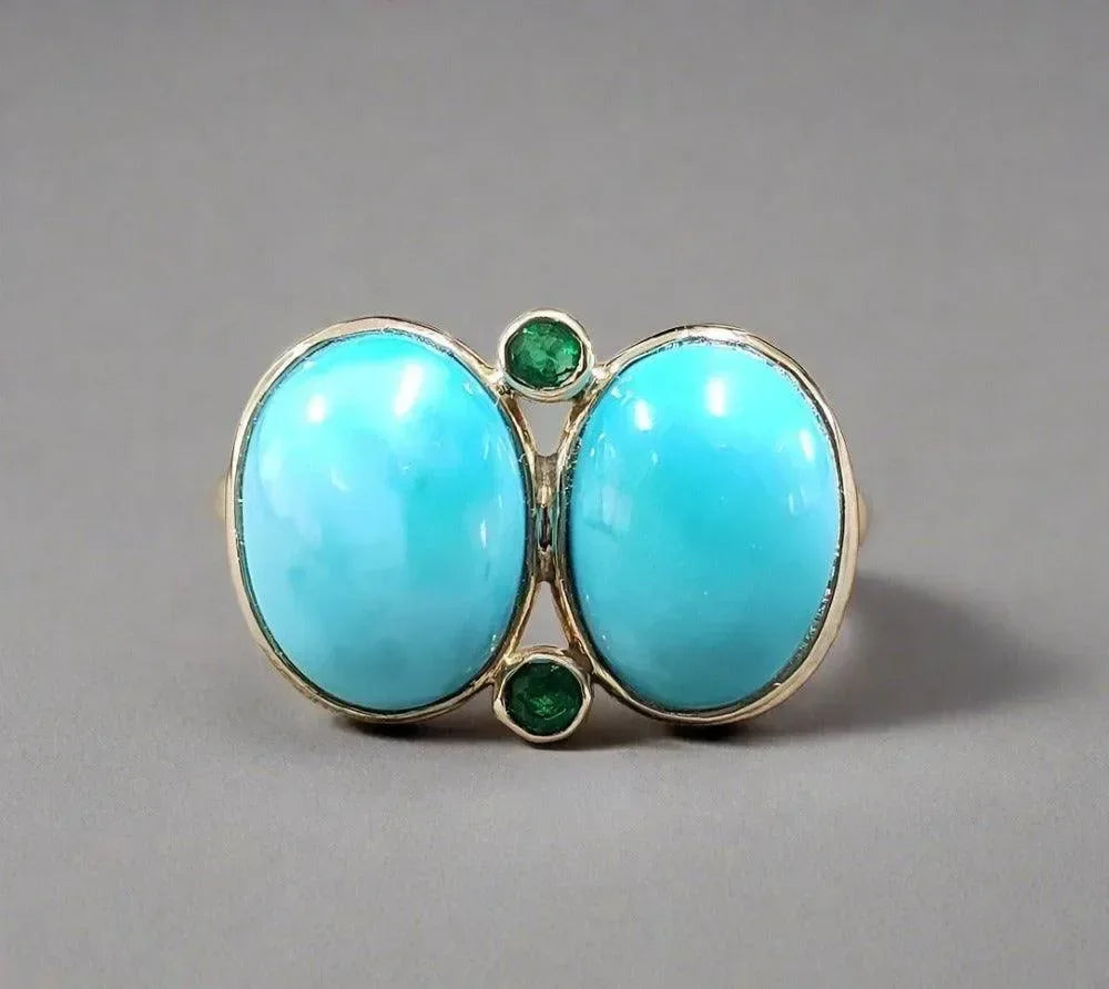 14k Gold Turquoise and Emerald Gold Ring - K Jewelry Accessories
